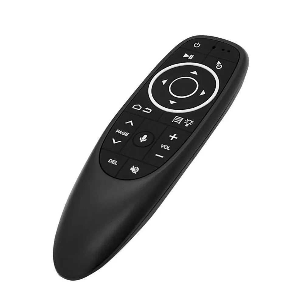 G10 and G10S Pro intelligent wireless voice remote controls on a table, showing silicone buttons and plastic shell.