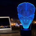 3D acrylic LED lamp showing colourful illumination on a square base, with remote control and USB cable