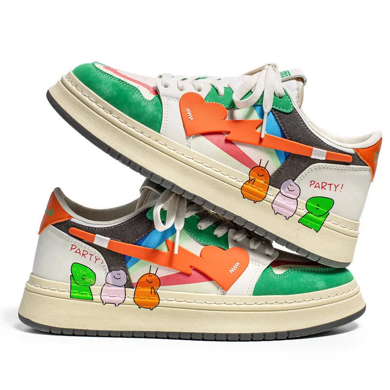 Men's simple lace-up casual sneakers in rainbow, white blue, or white rice colour options