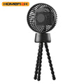 HOMEFISH F2 automatic shake head fan with LED light attached to a baby stroller