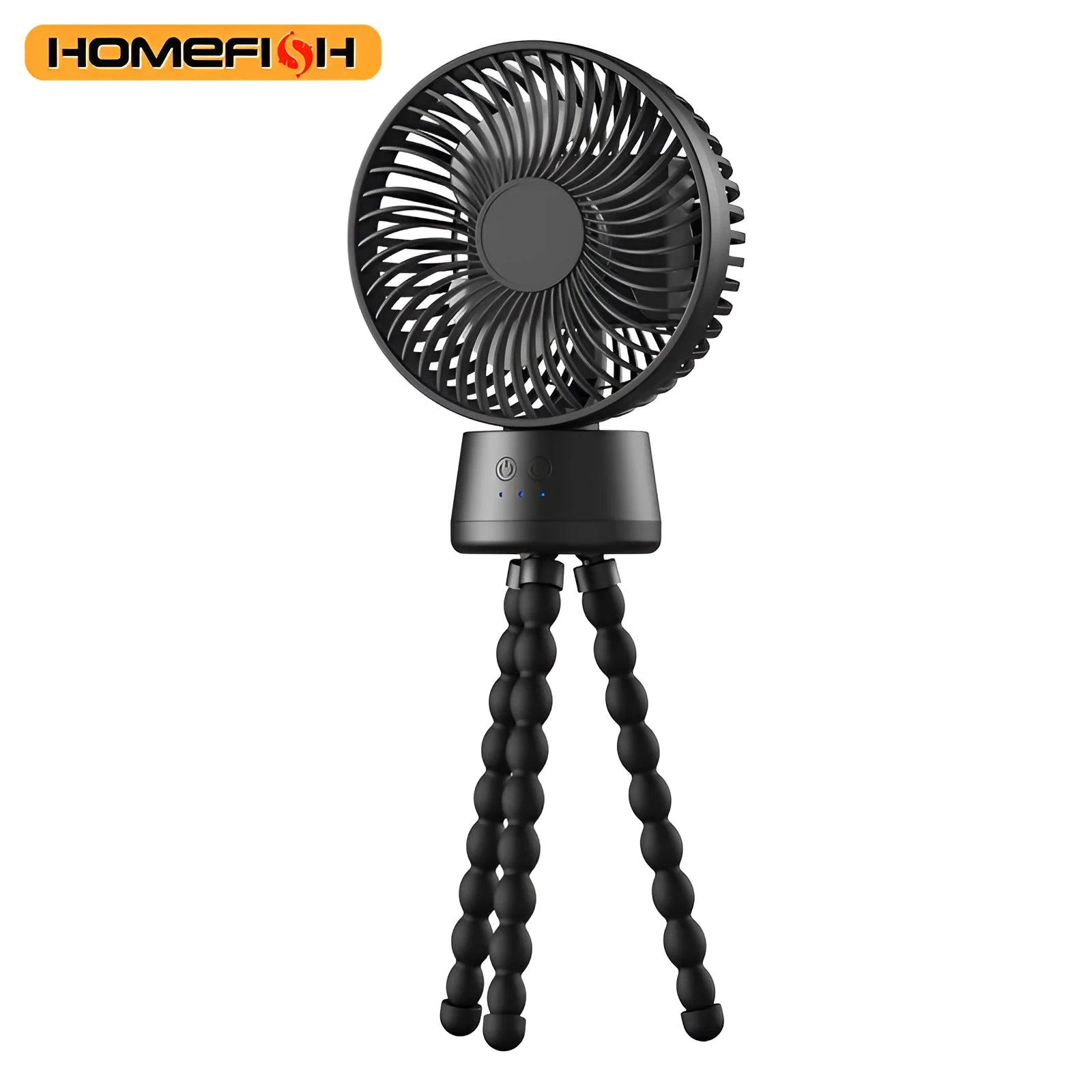 HOMEFISH F2 automatic shake head fan with LED light attached to a baby stroller