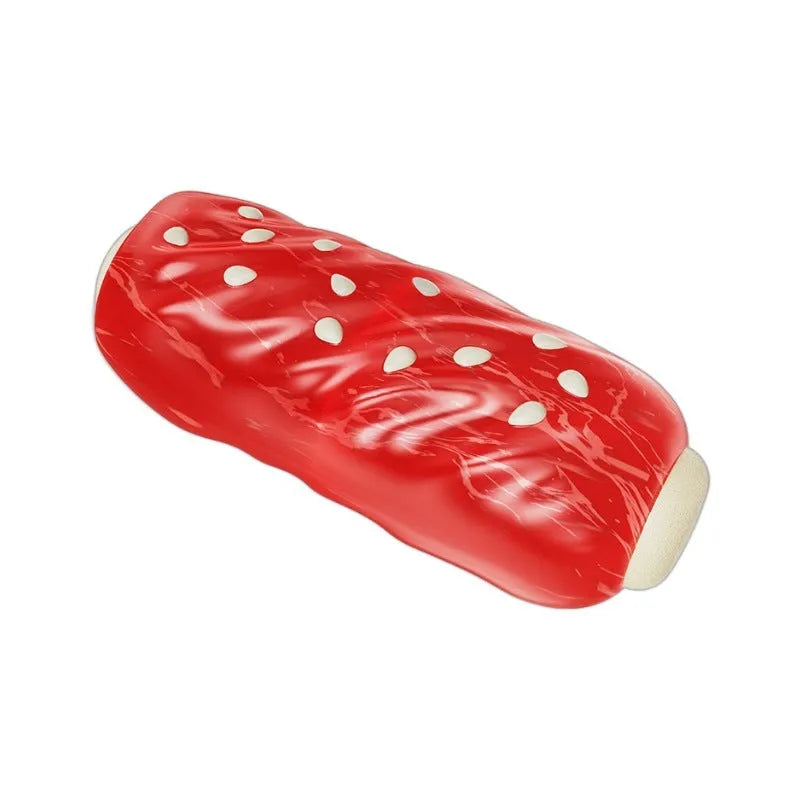 Primary colour plastic dog chew toy with hollow centre and molar-textured rod shape