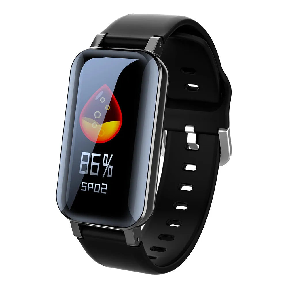 Call Bracelet smart fitness tracker in Black, Blue and Coffee colours on a wrist, showing heart rate monitoring.