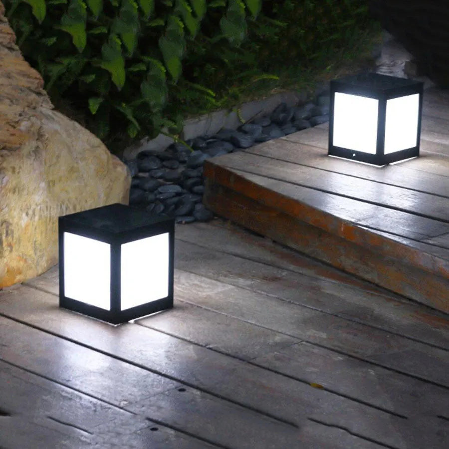 Solar garden light with LED illumination for outdoor courtyards and patios
