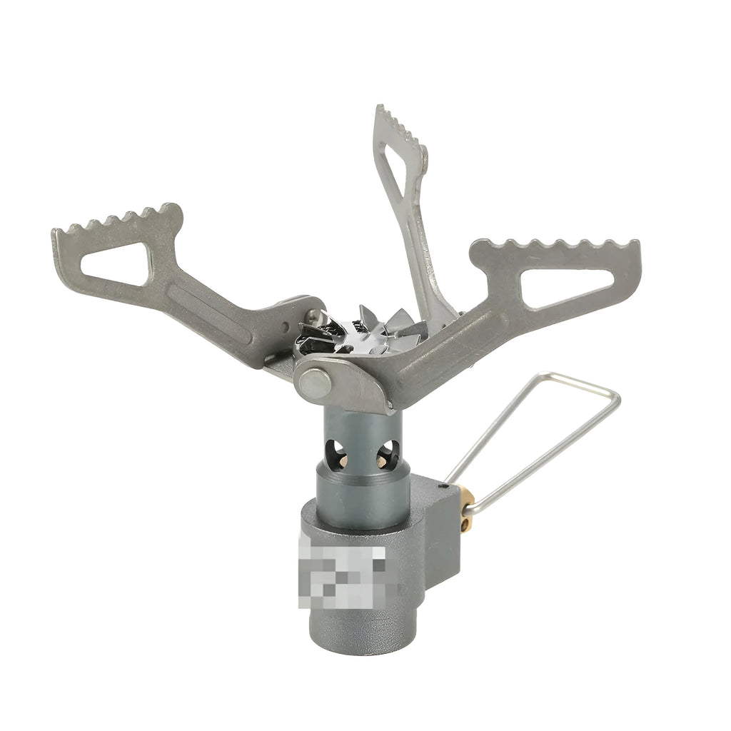 Portable one-piece propane gas camping stove for outdoor use.
