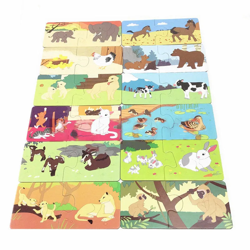 French language puzzle toy with 12 pairs of picture-word matching cards for children