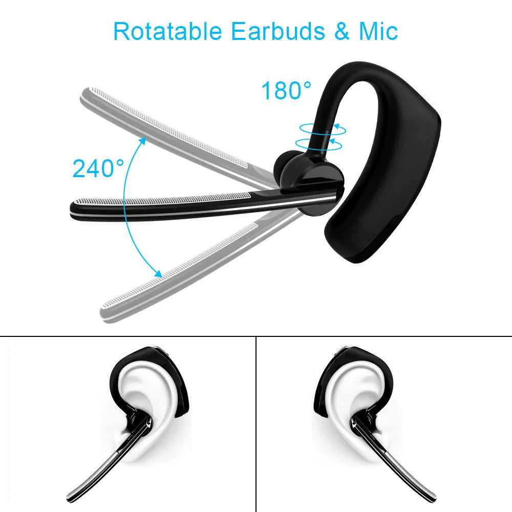 V9 Business Bluetooth wireless headset with earbud and charging cable