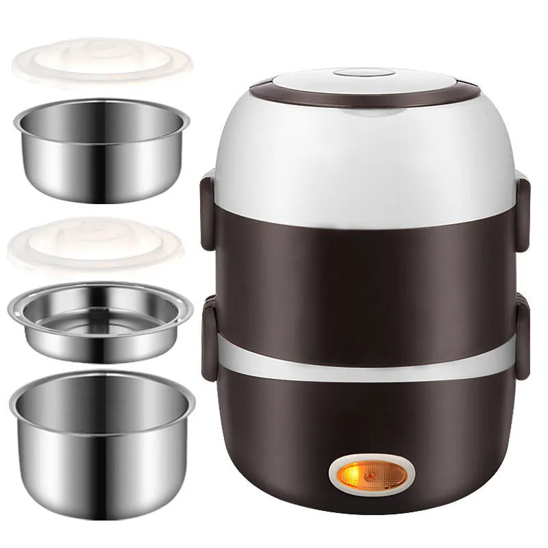 Multi-function lunch box with USB power port and layered compartments for food storage