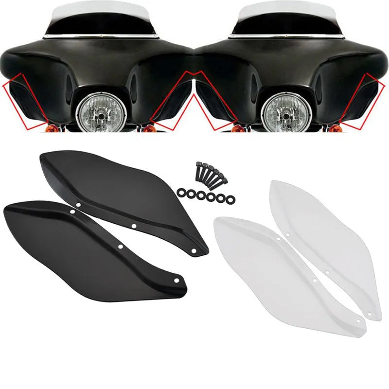 Harley Glide motorcycle side windshield wing head covers in ABS plastic