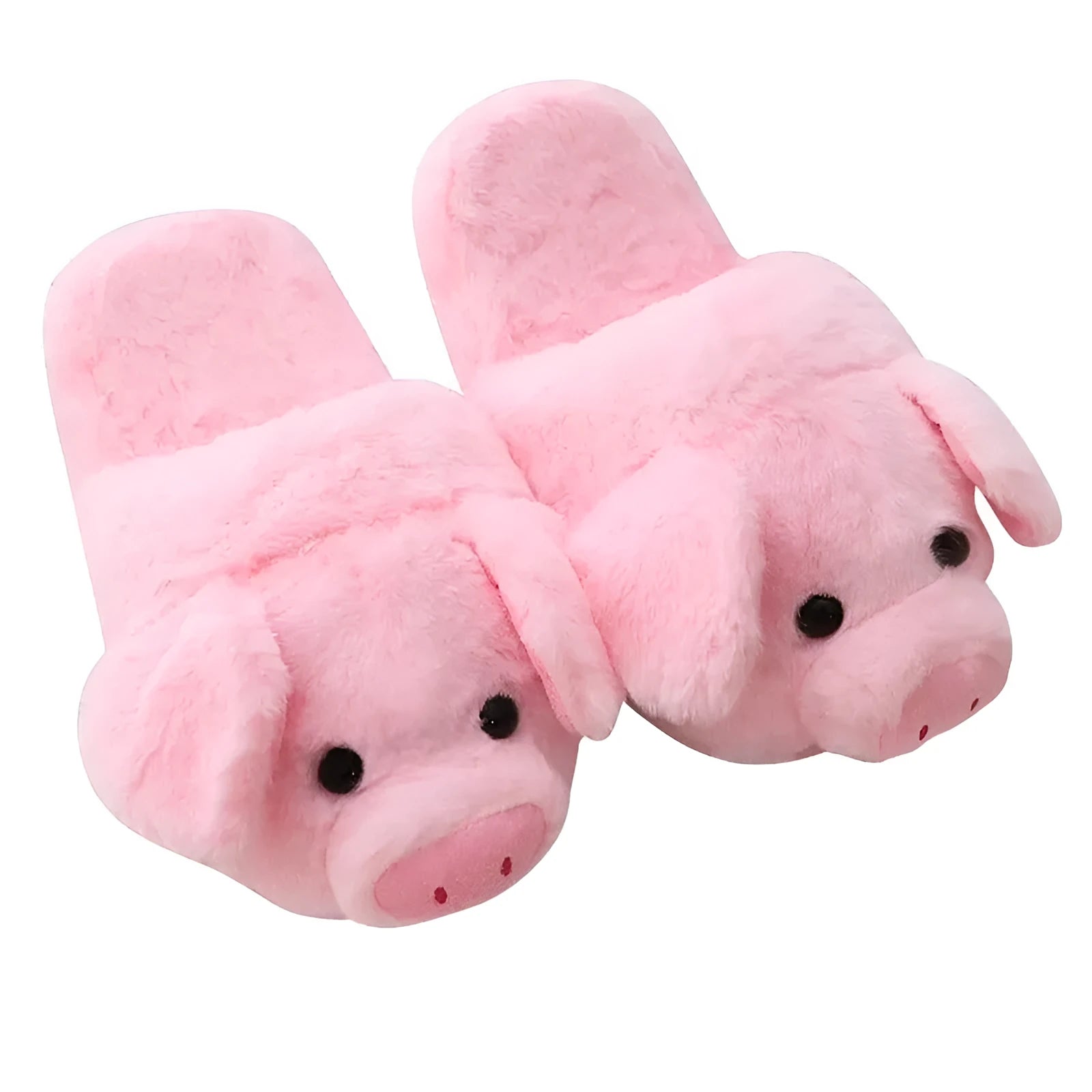 Pink pig animal design plush floor slippers for women indoor home wear