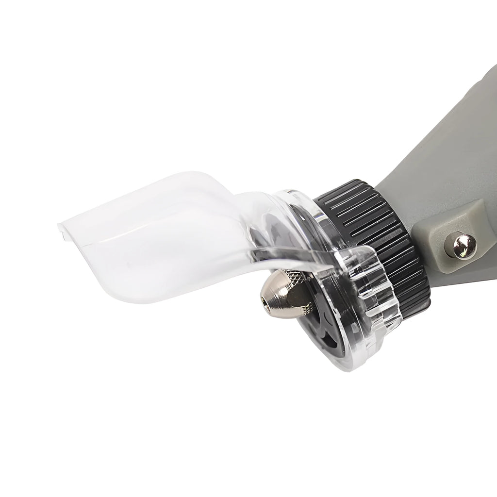 Transparent plastic horn-shaped safety cover for Delta industrial grinder models.