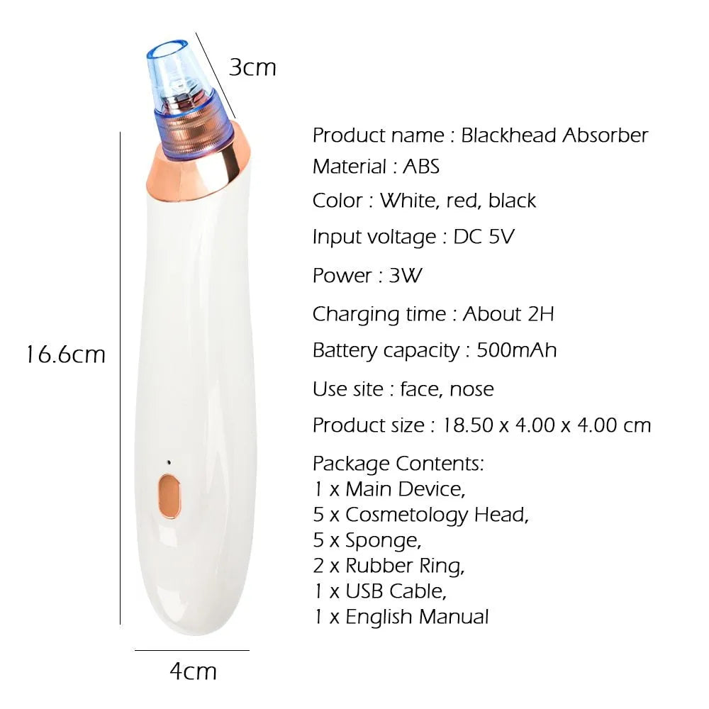 Electric blackhead remover device with multiple nozzle attachments for facial pore cleaning