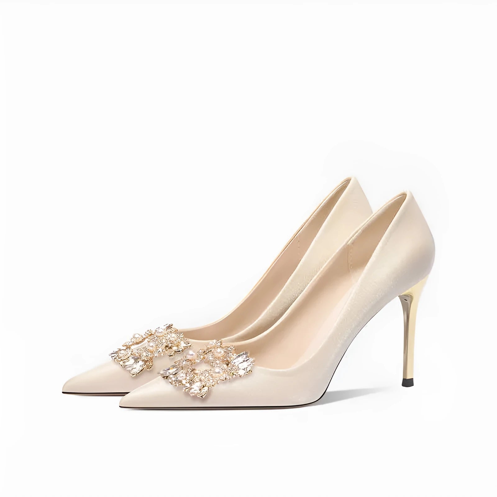 Women's crystal rhinestone pointed toe bridal heels in stiletto and cat heel styles