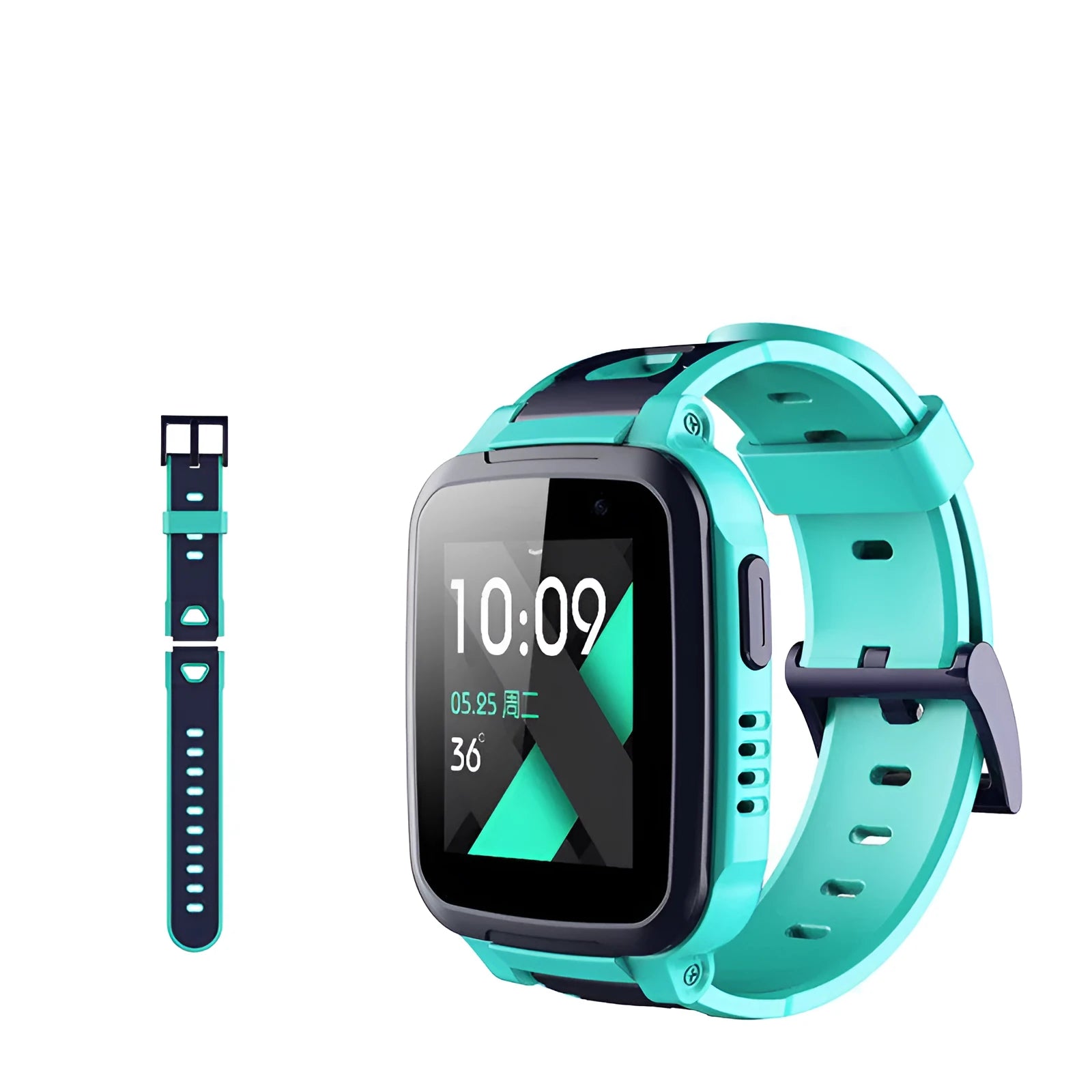 SE5 blue children's smart watch with stainless steel band on a wrist