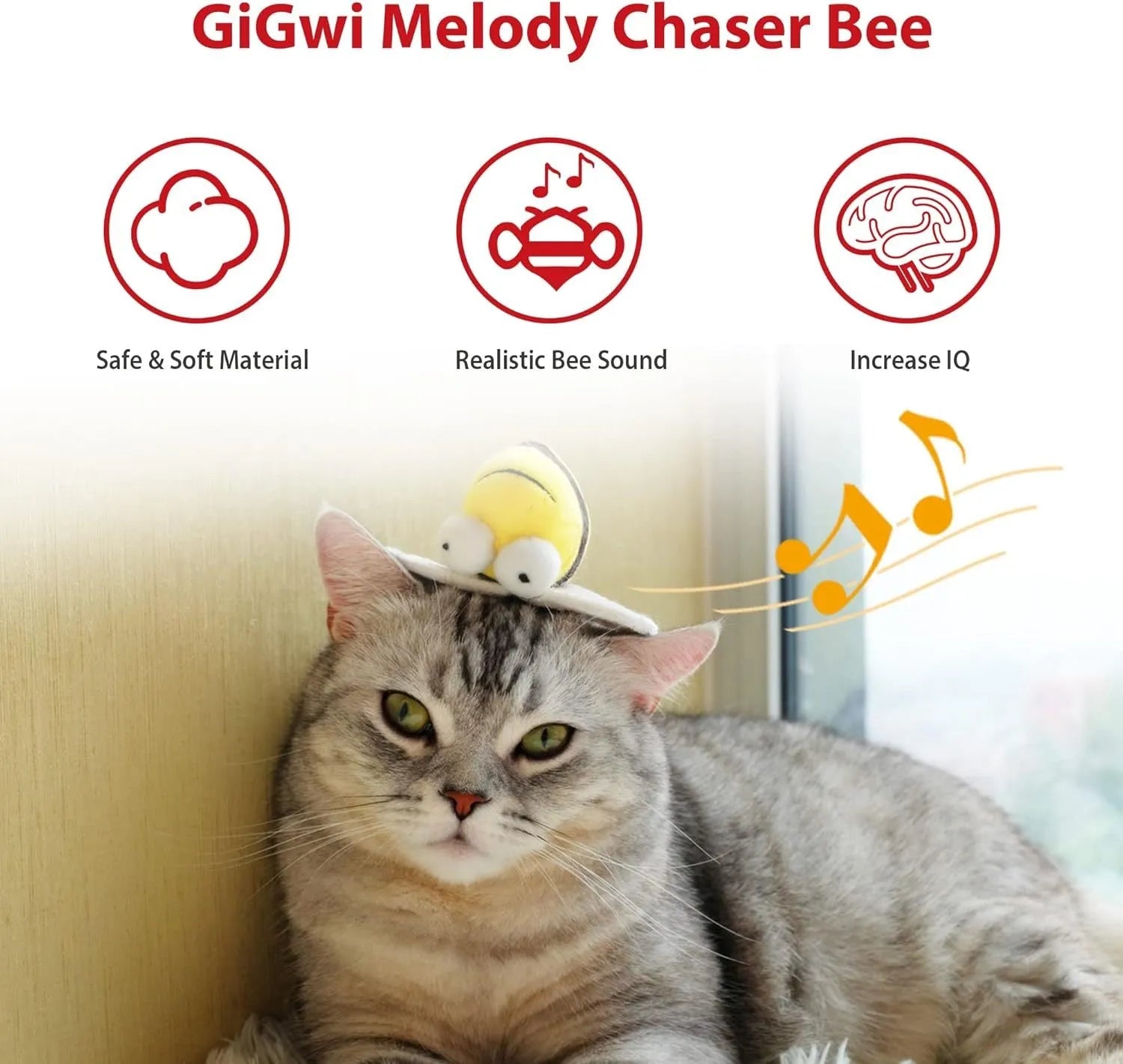 Yellow flannelette electronic bee-shaped cat toy with motion-activated squeaking functionality