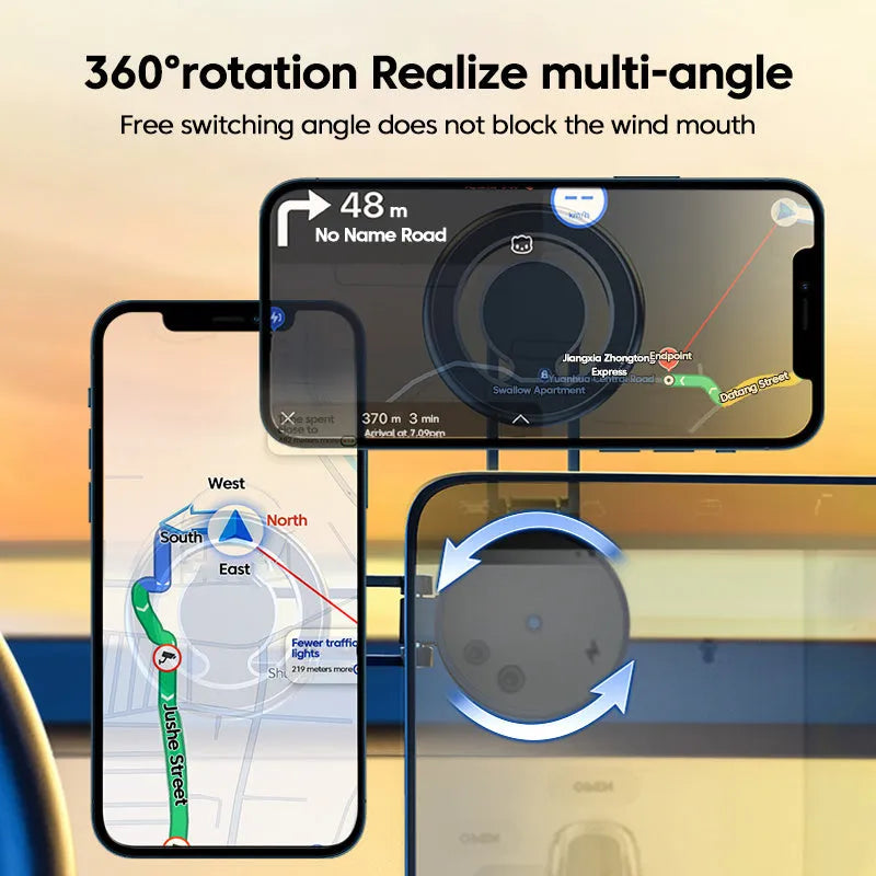 Telescopic folding car phone holder with magnetic suction mounting for instrument panel
