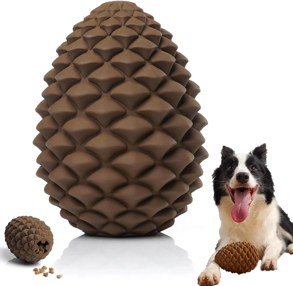 Natural rubber pine cone shaped dog chew toy with treat dispenser for large dogs