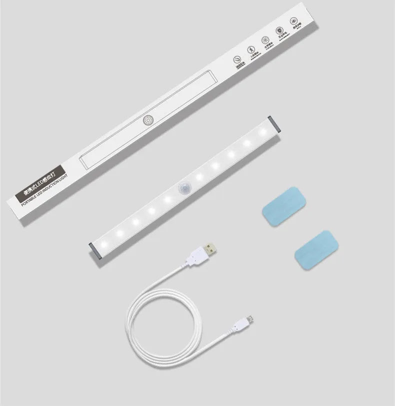 Aluminium magnetic LED strip light for cupboard with motion sensor and USB charging port.