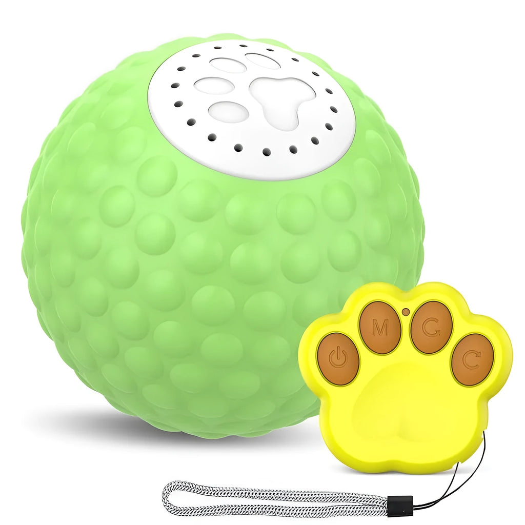 Remote control cat toy ball in blue, green and yellow colours with transmitter