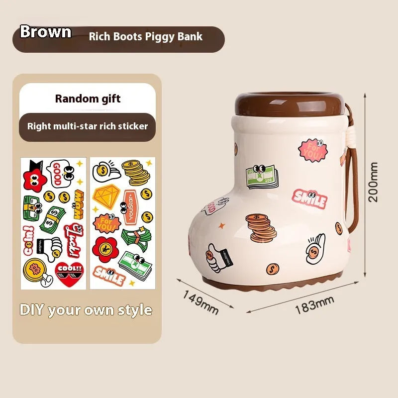 Red and brown cartoon-style plastic desktop storage organiser with grid compartments.