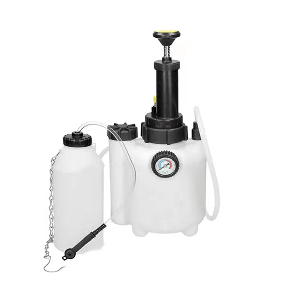 White 3-litre automotive brake fluid replacement tank tool with copper pipe and iron fittings