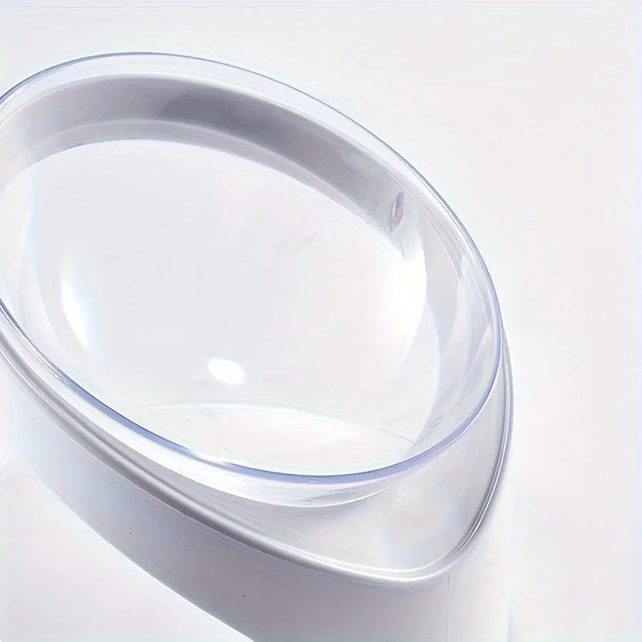 White elevated plastic cat bowl with anti-vomit tilt design