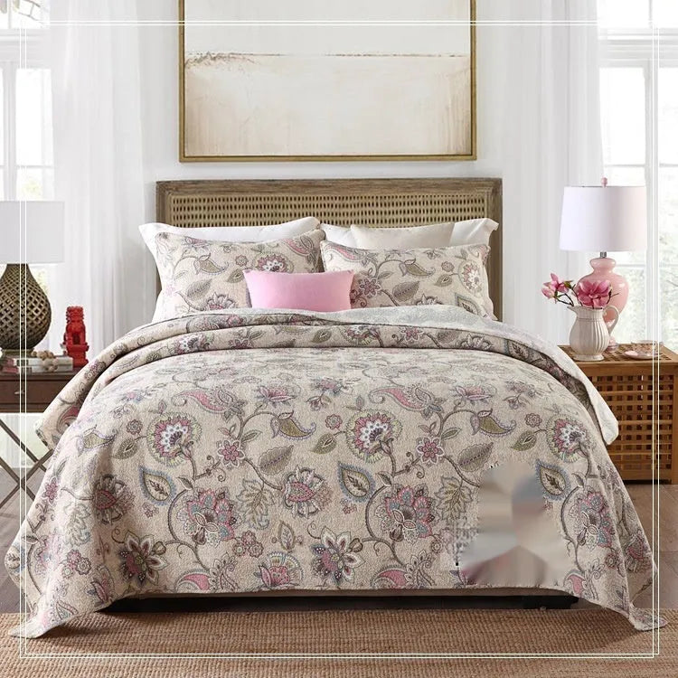 Double-sided pure cotton bedspread three-piece set with geometric pattern for 1.8m bed