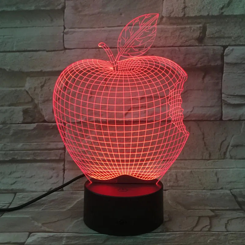3D fruit-shaped colourful LED night light with touch control showing seven colour options