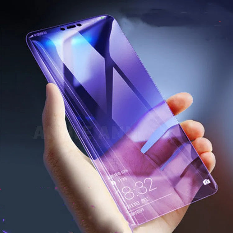 Tempered glass screen protector in violet light finish for Vivo smartphone, full-screen front film with anti-scratch and explosion-proof properties
