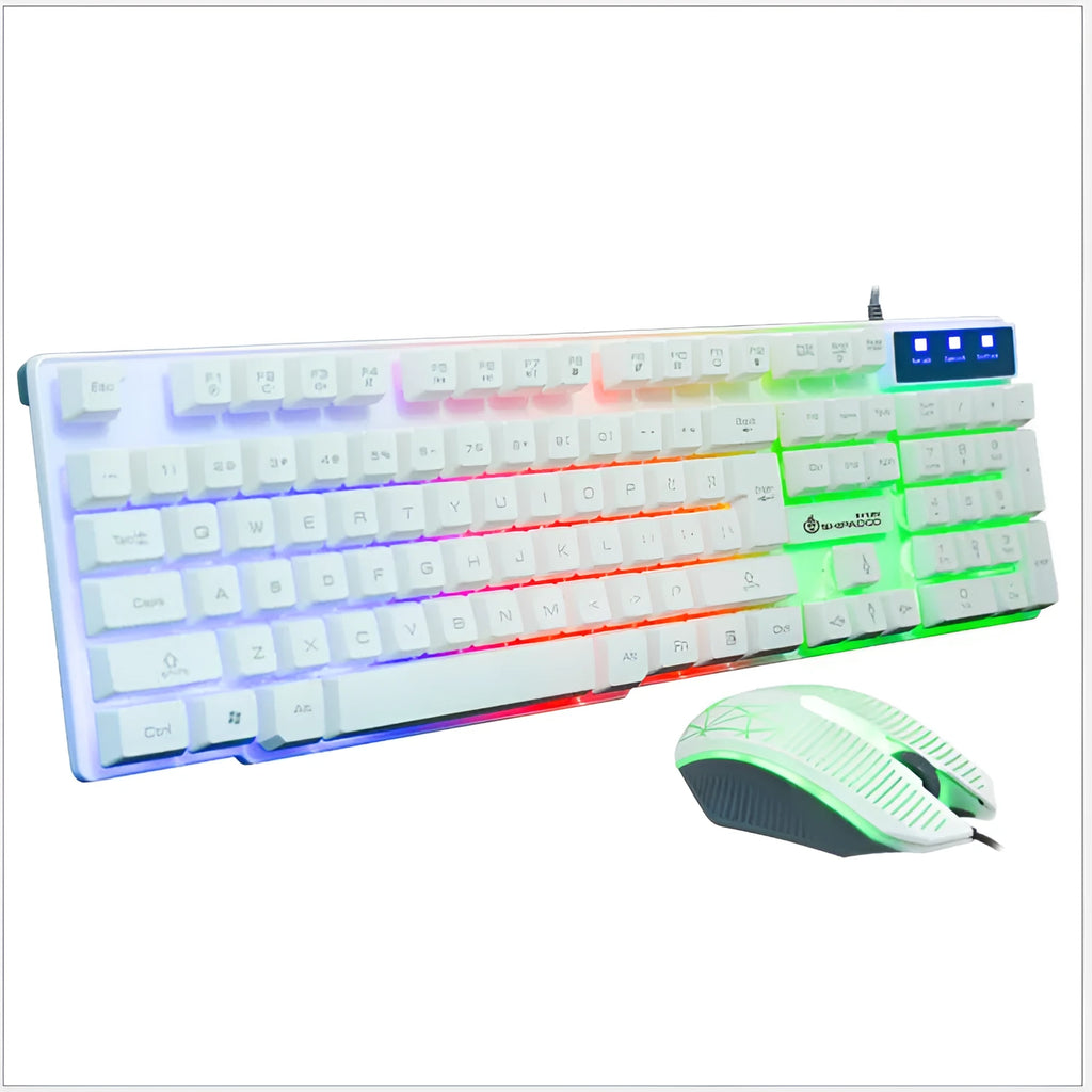 Mechanical touch luminous USB wired keyboard set with metal bottom plate, orange character backlight, and wired mouse