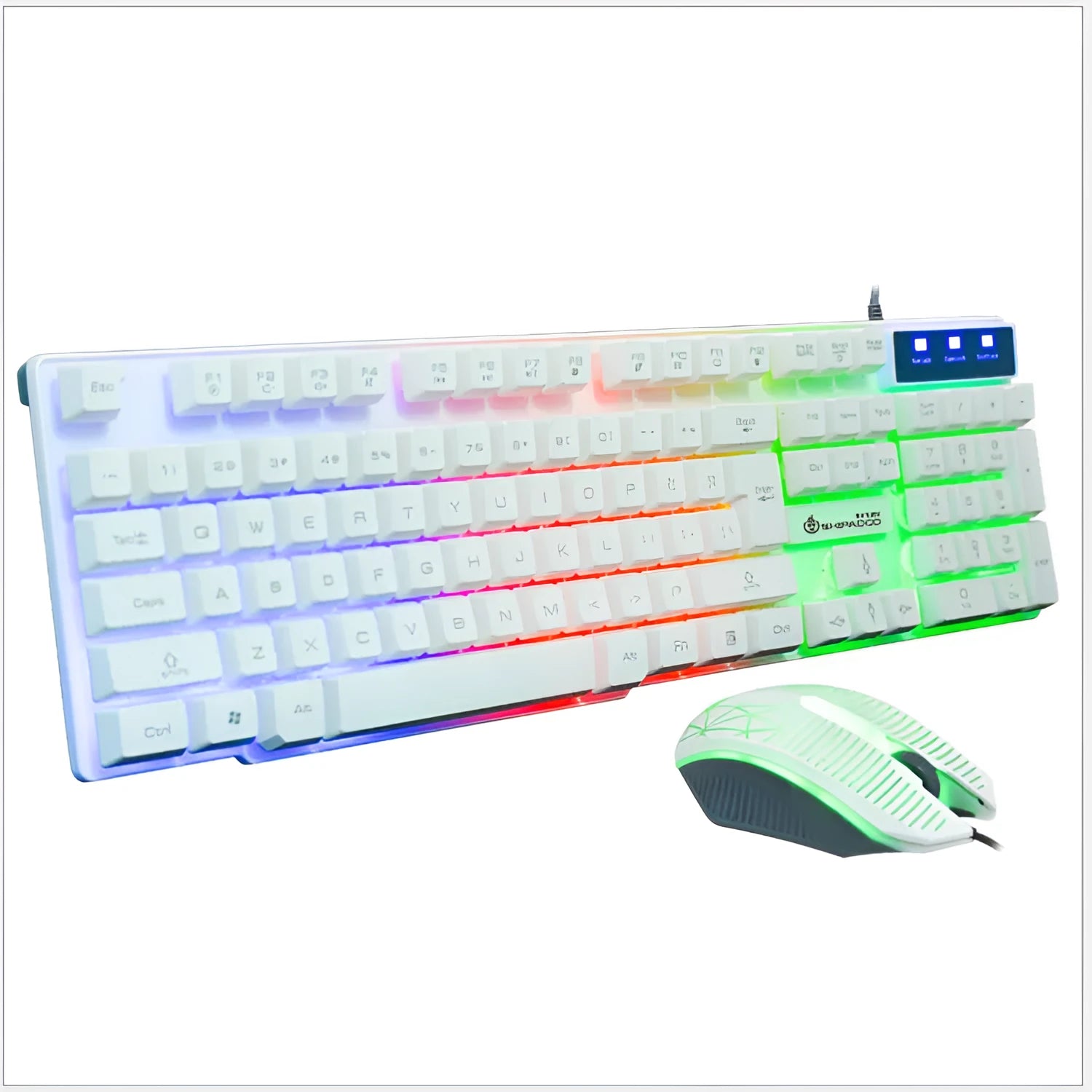 Mechanical touch luminous USB wired keyboard set with metal bottom plate, orange character backlight, and wired mouse