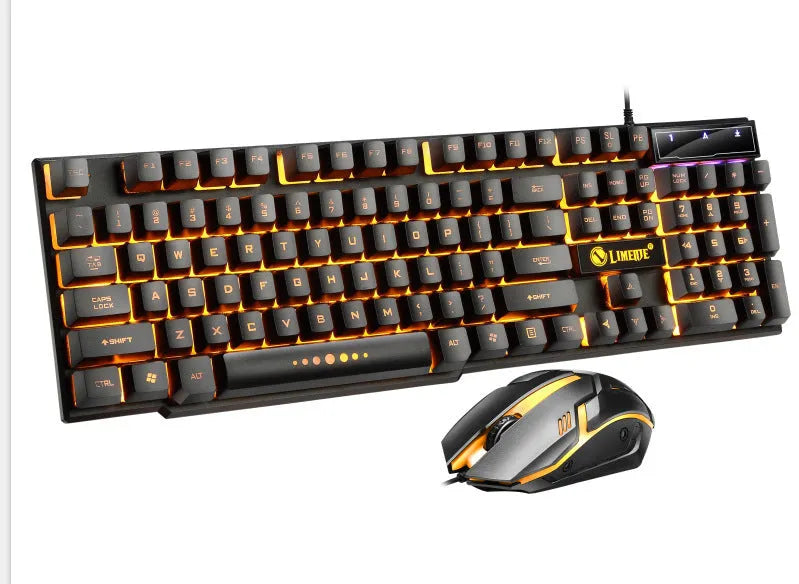 Limei GTX300 white and black gaming keyboard and mouse set with backlit keys on a desk