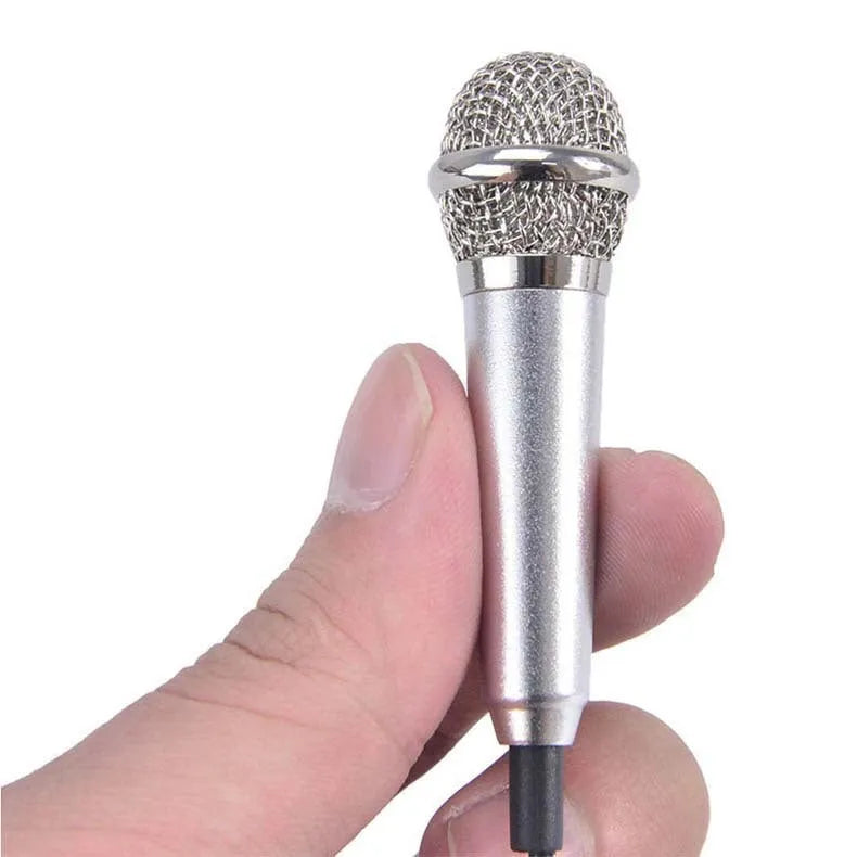 Mini condenser karaoke microphone with 3.5mm connector in blue, gold, red, or silver colour options