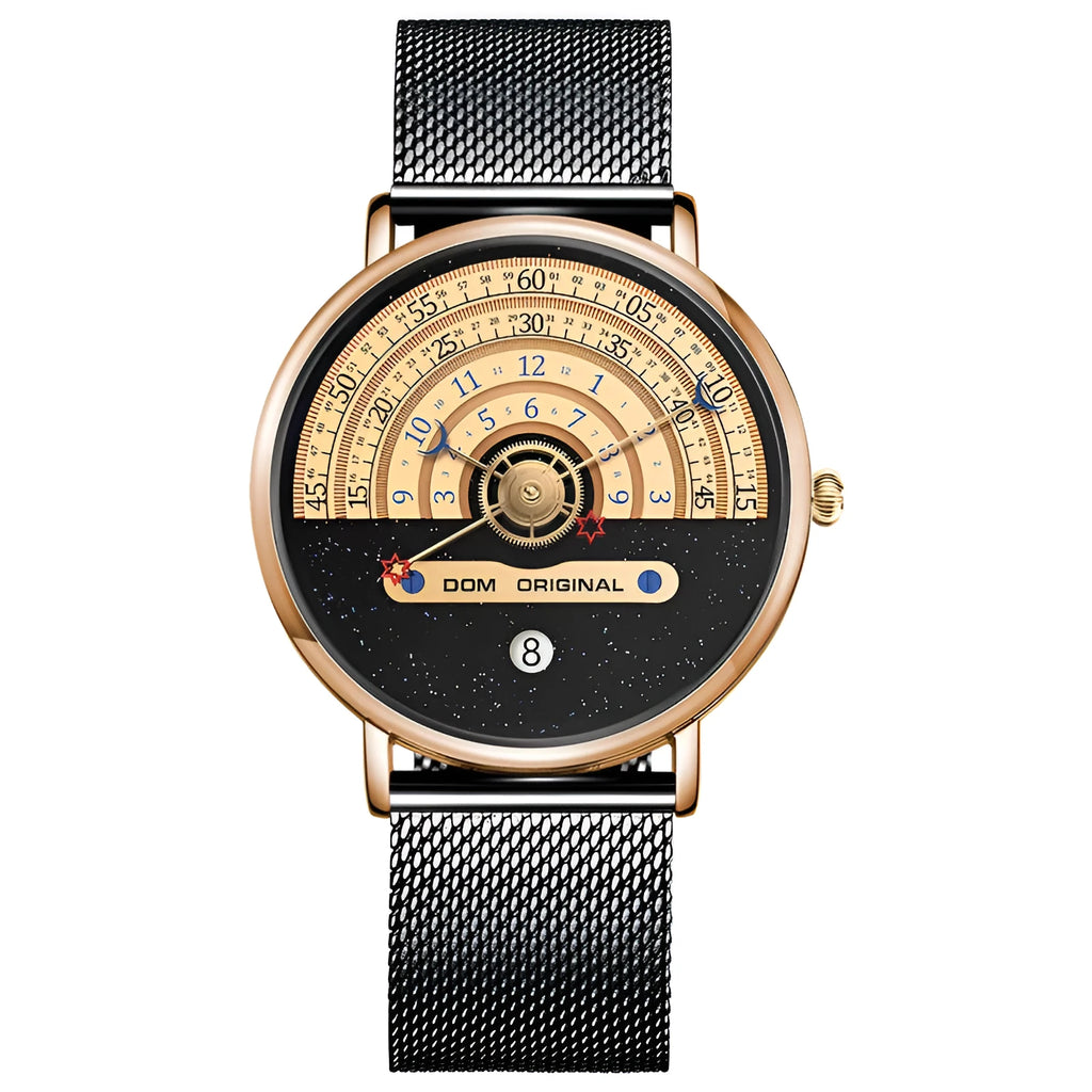 Men's gold and silver 40mm waterproof quartz fashion watch with round dial and sports design