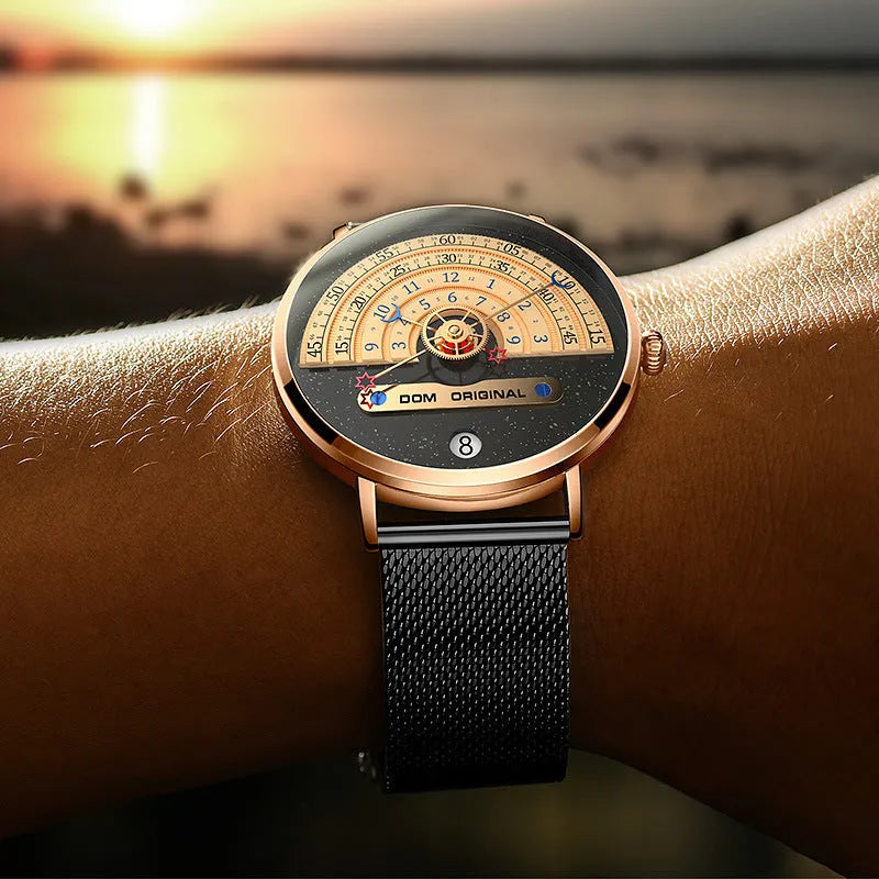 Men's gold and silver 40mm waterproof quartz fashion watch with round dial and sports design