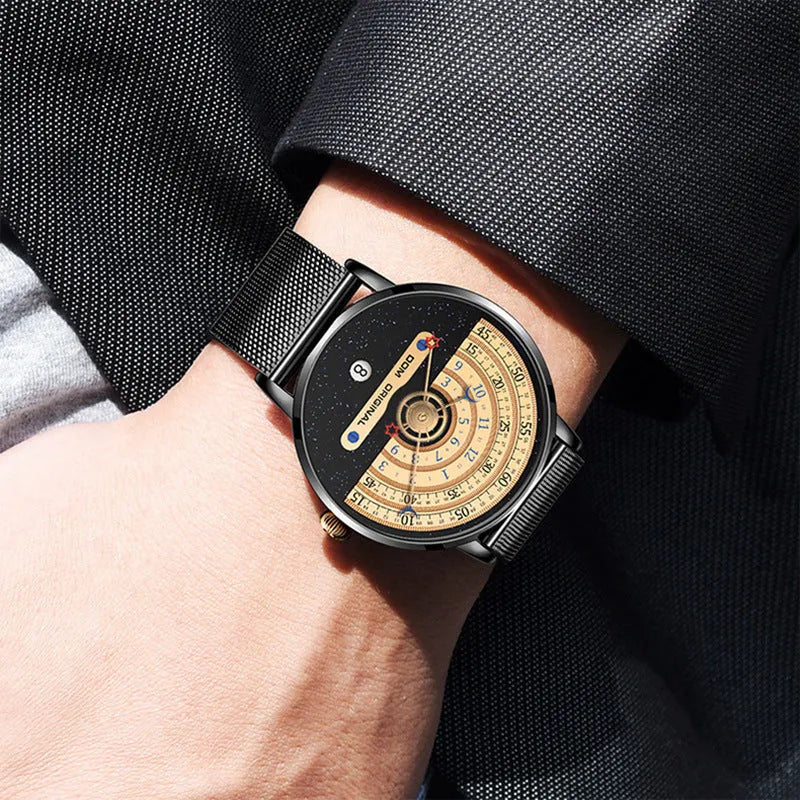 Men's gold and silver 40mm waterproof quartz fashion watch with round dial and sports design