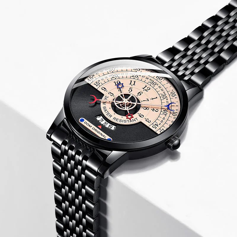 Men's gold and silver 40mm waterproof quartz fashion watch with round dial and sports design