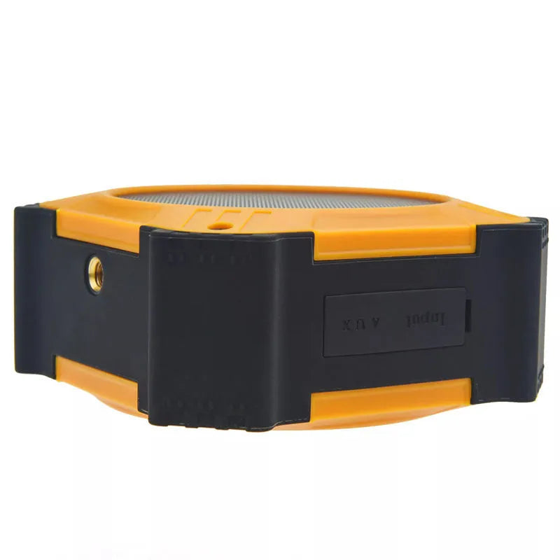 Compact black or blue waterproof Bluetooth speaker with wrist strap