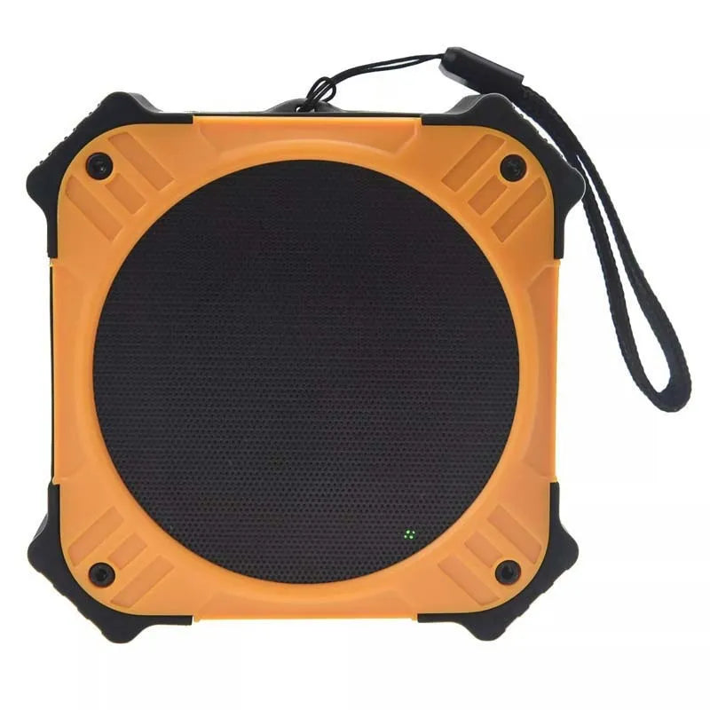 Compact black or blue waterproof Bluetooth speaker with wrist strap