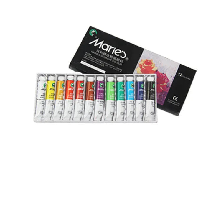 Boxed set of Marley gouache paint tubes in 12ml size, showing 24 different colour labels.