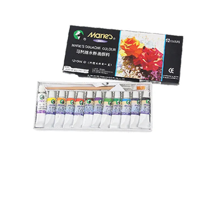 Boxed set of Marley gouache paint tubes in 12ml size, showing 24 different colour labels.