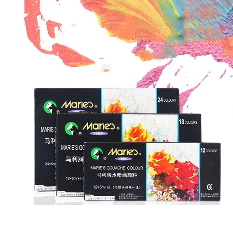 Boxed set of Marley gouache paint tubes in 12ml size, showing 24 different colour labels.