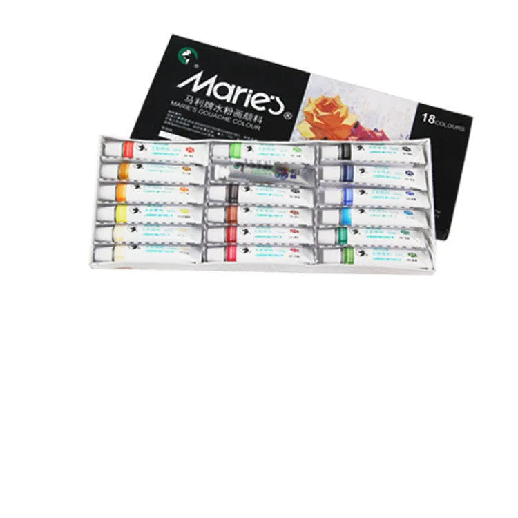 Boxed set of Marley gouache paint tubes in 12ml size, showing 24 different colour labels.