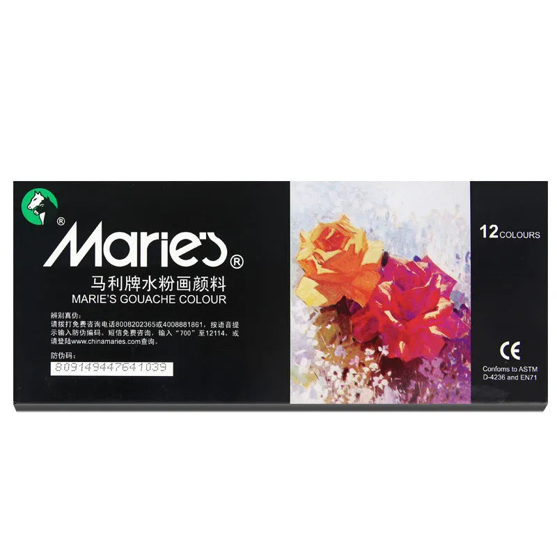 Boxed set of Marley gouache paint tubes in 12ml size, showing 24 different colour labels.