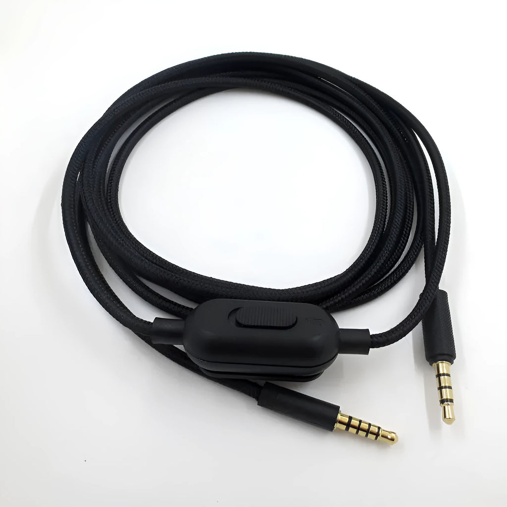 Black universal audio cable for gaming headsets with bare copper wire construction
