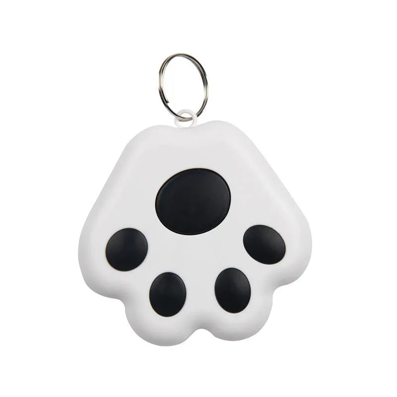 Small grey Bluetooth anti-lost tracker device shaped like a dog paw with a keyring loop.