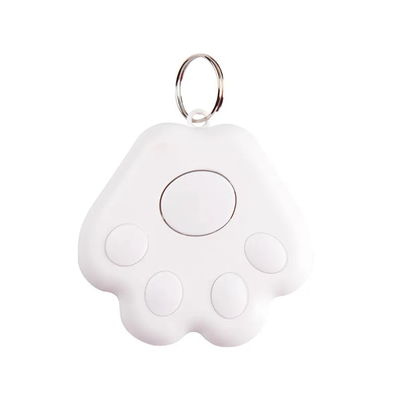 Small grey Bluetooth anti-lost tracker device shaped like a dog paw with a keyring loop.