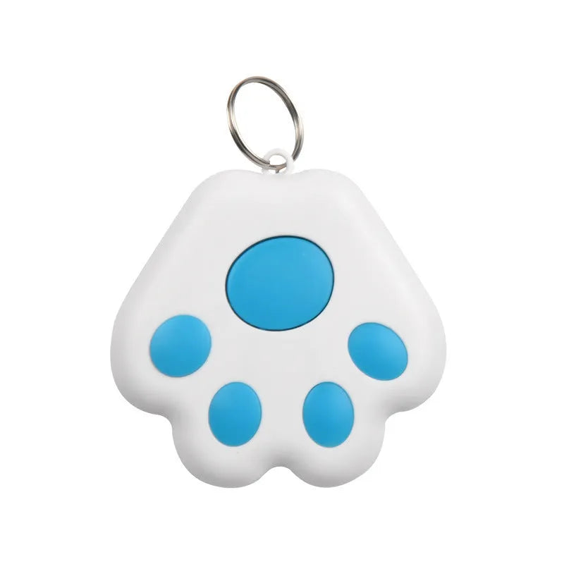 Small grey Bluetooth anti-lost tracker device shaped like a dog paw with a keyring loop.
