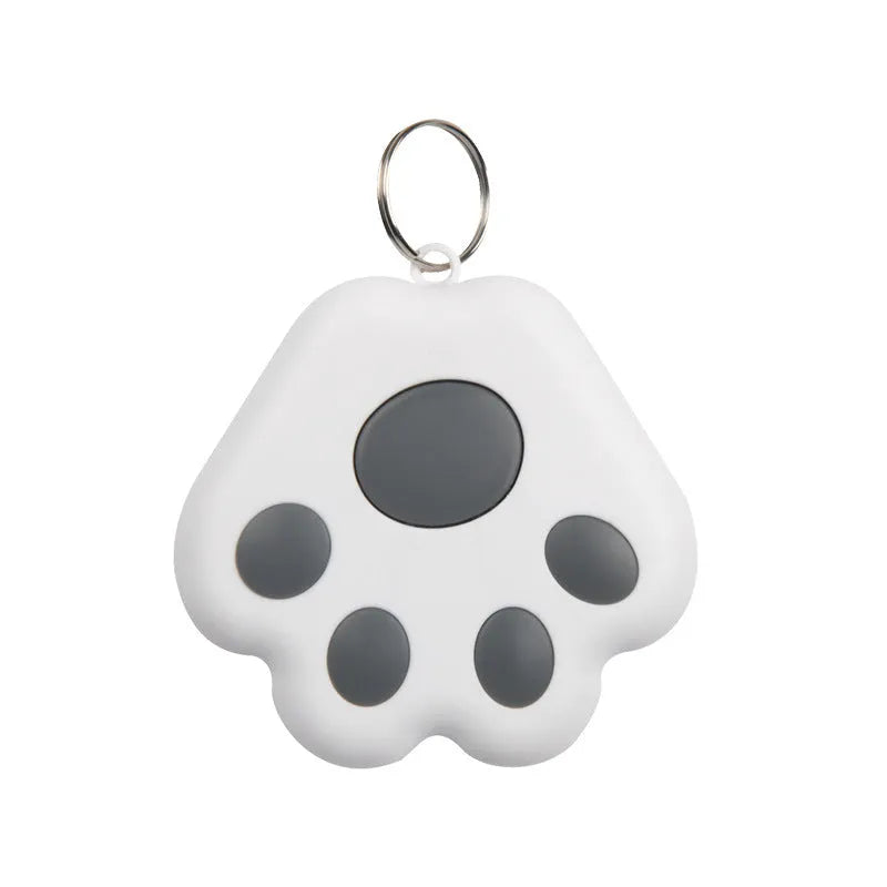 Small grey Bluetooth anti-lost tracker device shaped like a dog paw with a keyring loop.