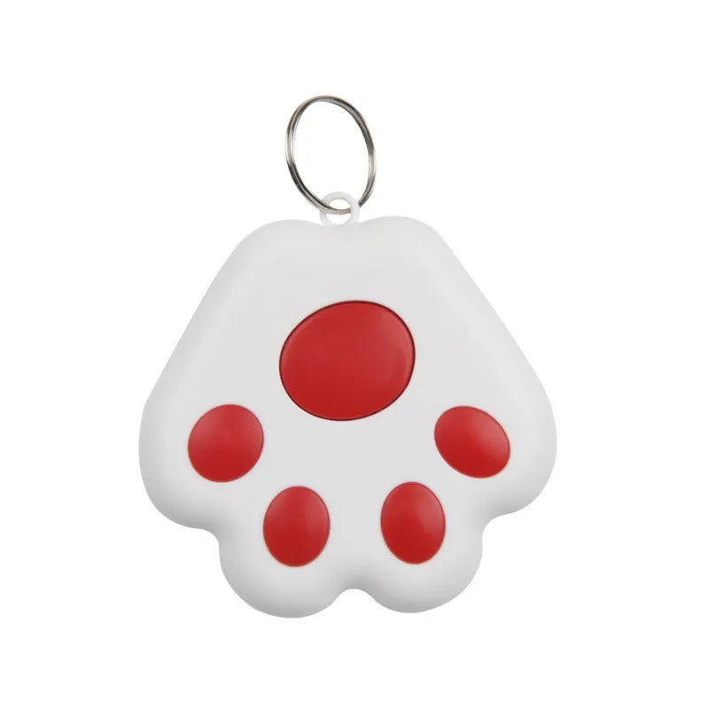 Small grey Bluetooth anti-lost tracker device shaped like a dog paw with a keyring loop.